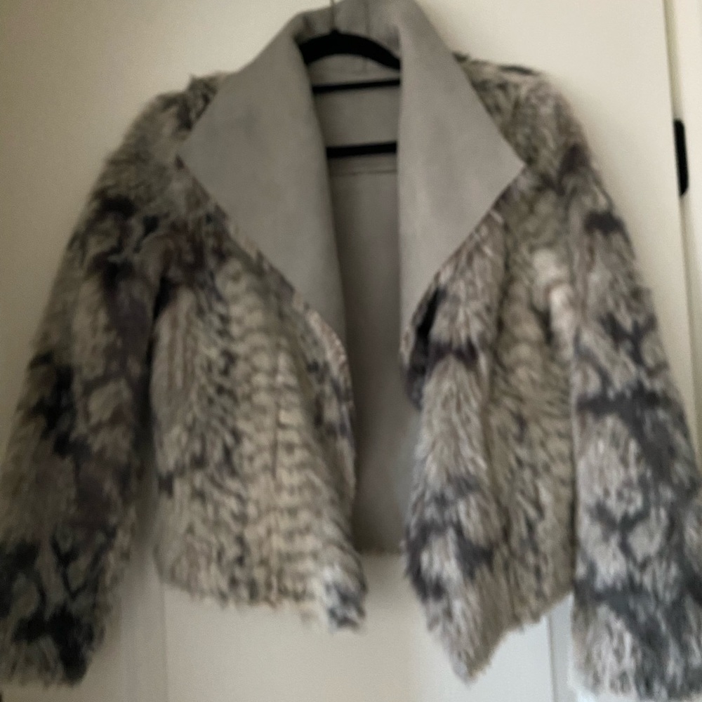 Anthropology reversible grey fur and suede coat